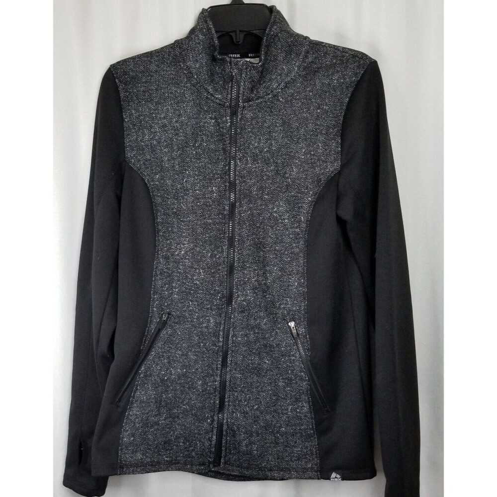 Women' Black Activewear Jacket Full Zip Pockets Tweed Insert Design Size Large